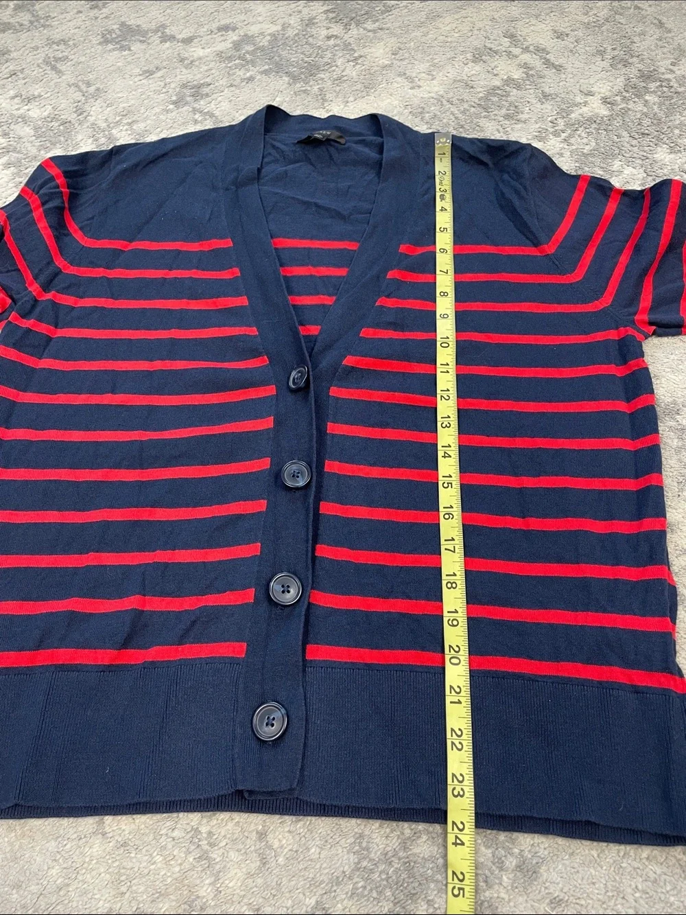 J Crew Cotton Red Navy Patriotic Stripe V Neck Cardigan Sweater Sz XL
